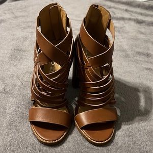ALDO BROWN LEATHER STRAPPY HEELS/SANDALS